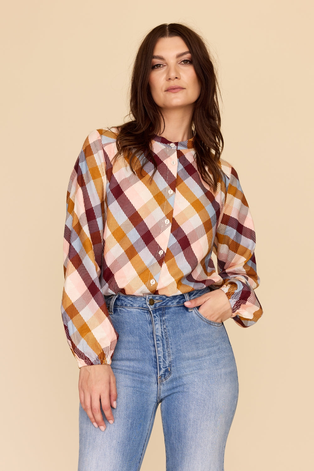 Button Down Shirt Long Sleeve Shirt with mandarin style collar