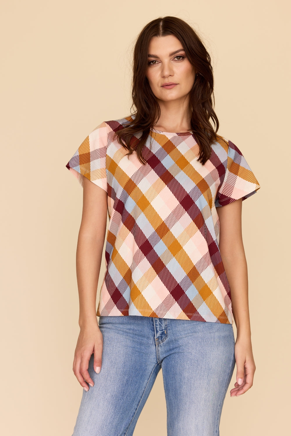 Classic short sleeve women's Tshirt in plaid print 