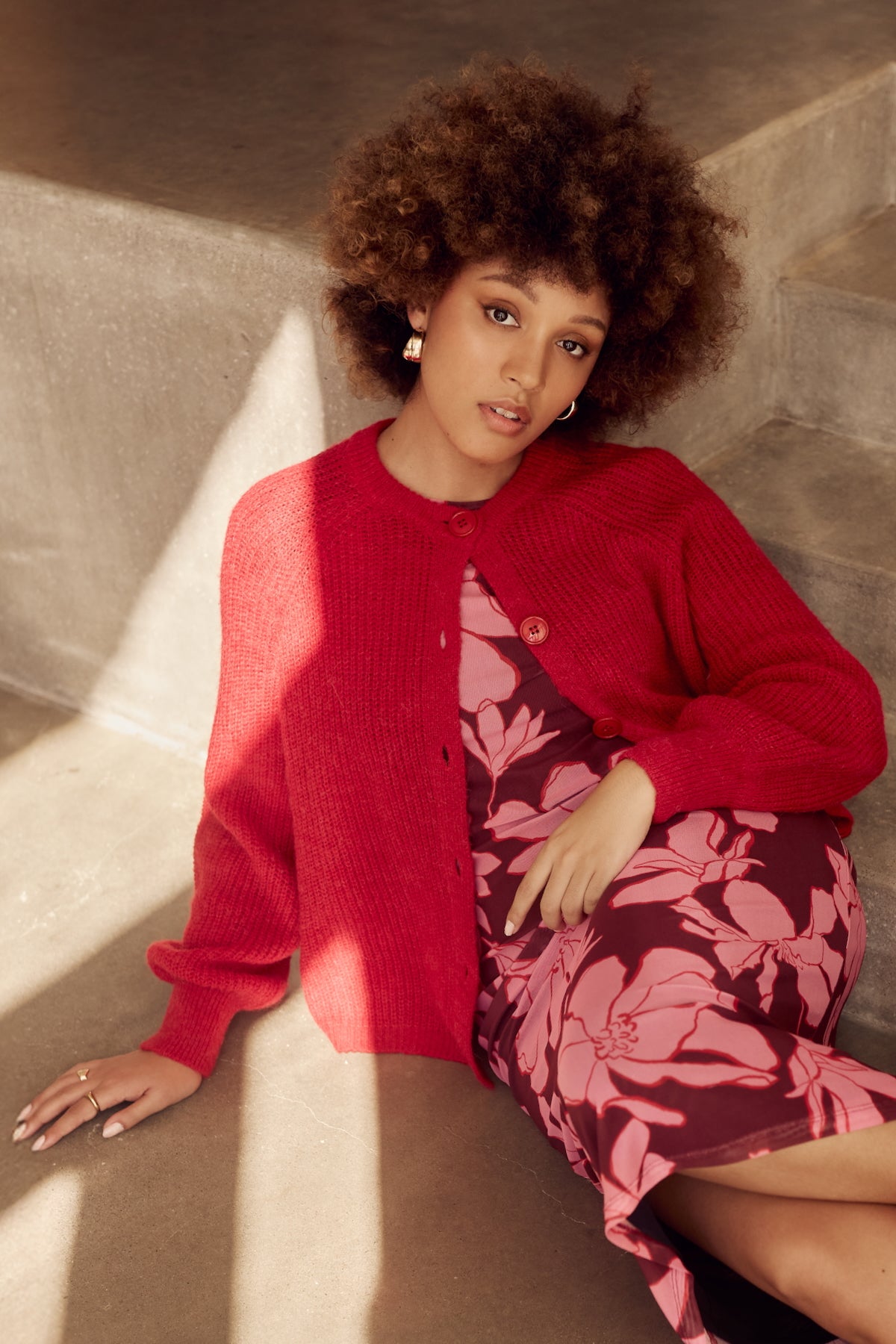 Chunky Red Knit Button Down Cardigan Alpaca Wool Blend