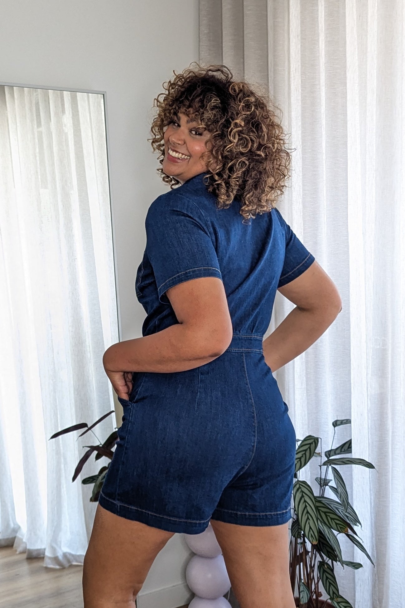 Blue Denim Short Zip Up Jumpsuit Playsuit Boilersuit