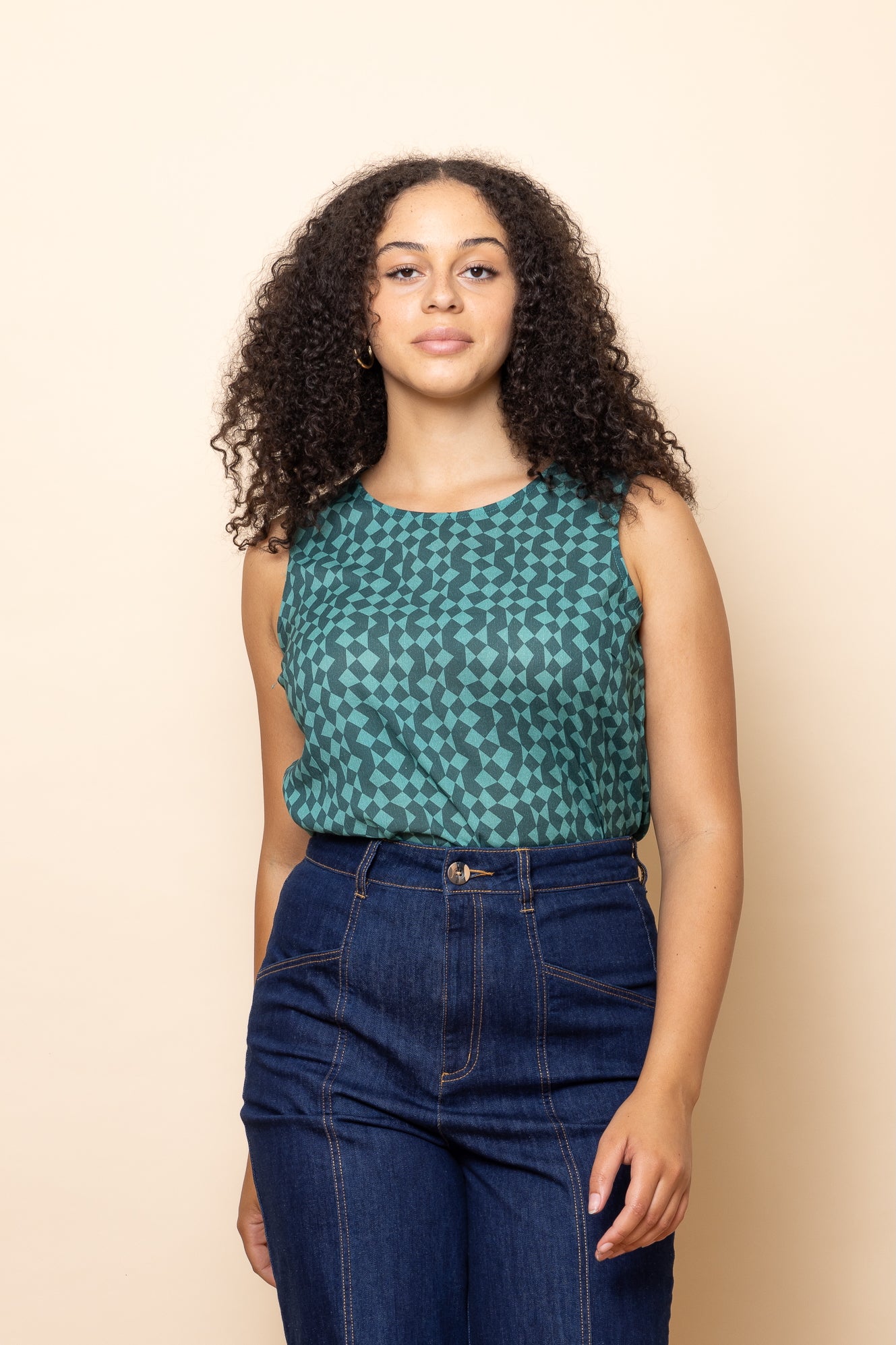 Emerald Green Sleeveless Crinkle Cotton Top