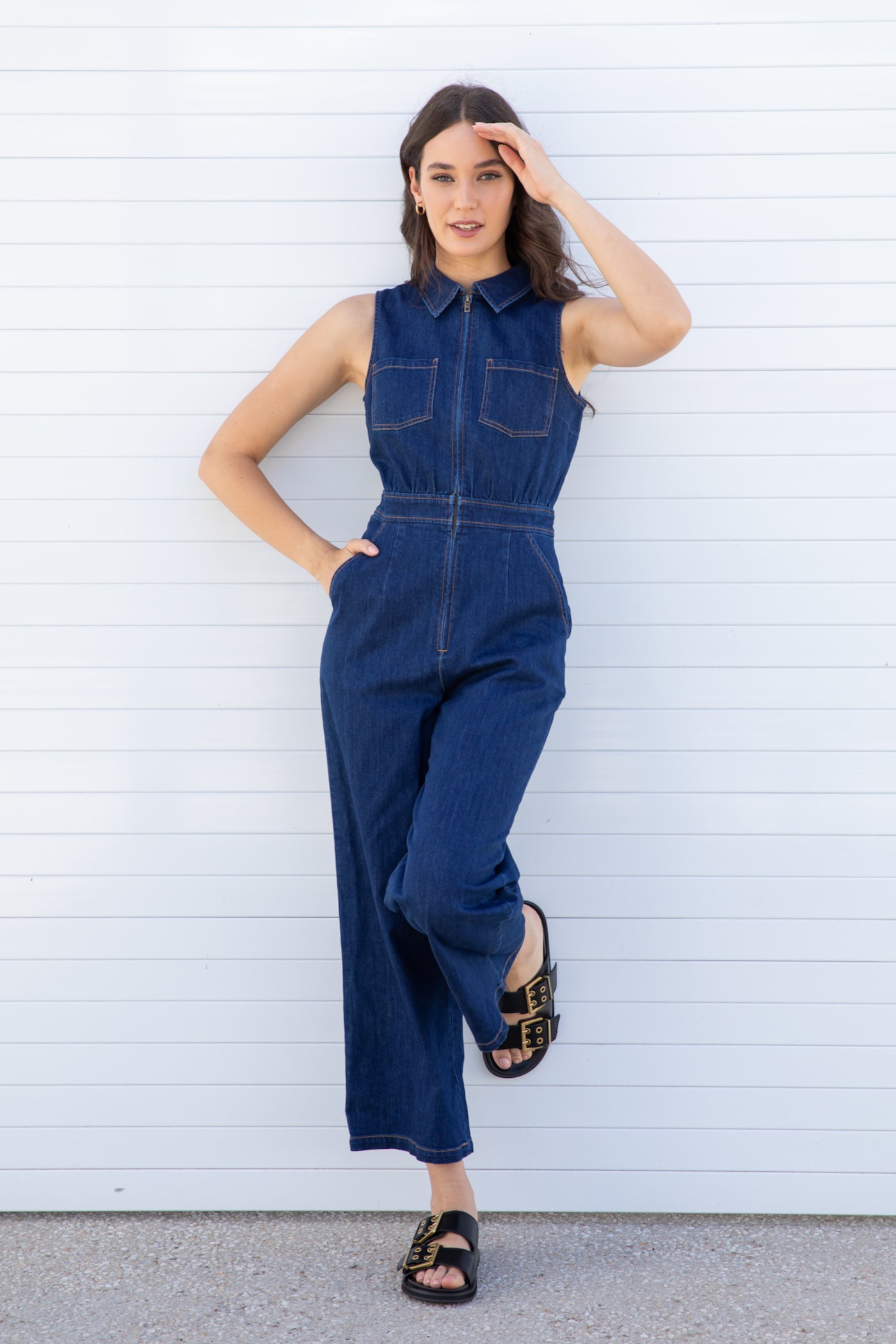 Sleeveless Blue Denim Jumpsuit Boilersuit